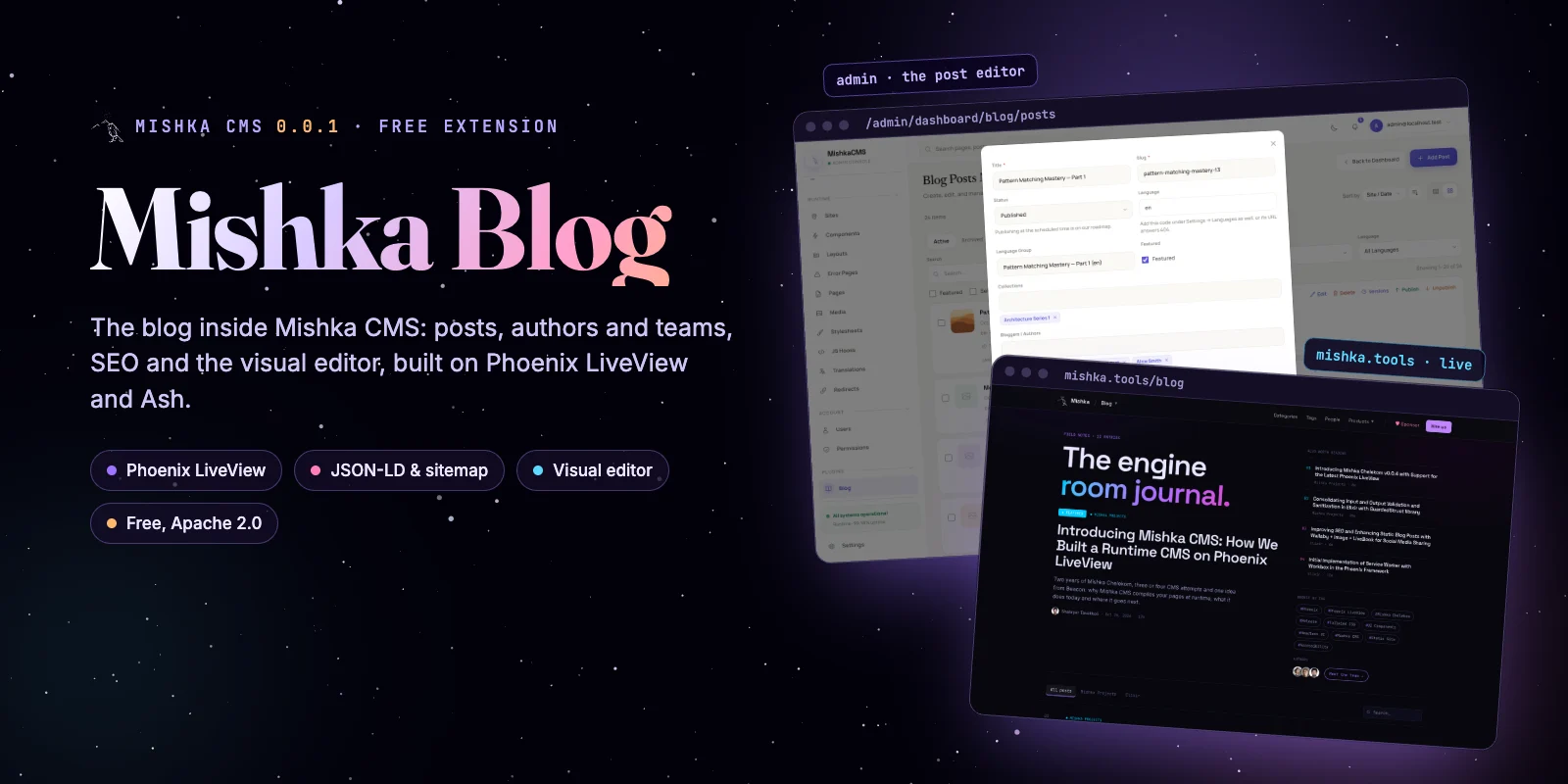 Mishka Blog: The Free Phoenix LiveView Blog Inside Mishka CMS 0.0.1