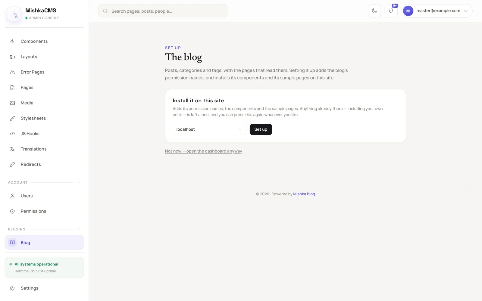 Setting up the Mishka Blog extension on one site from the admin