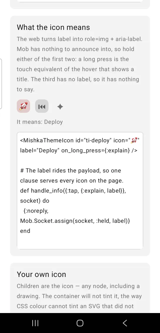 A red rocket icon and a rewind icon above the line It means: Deploy.