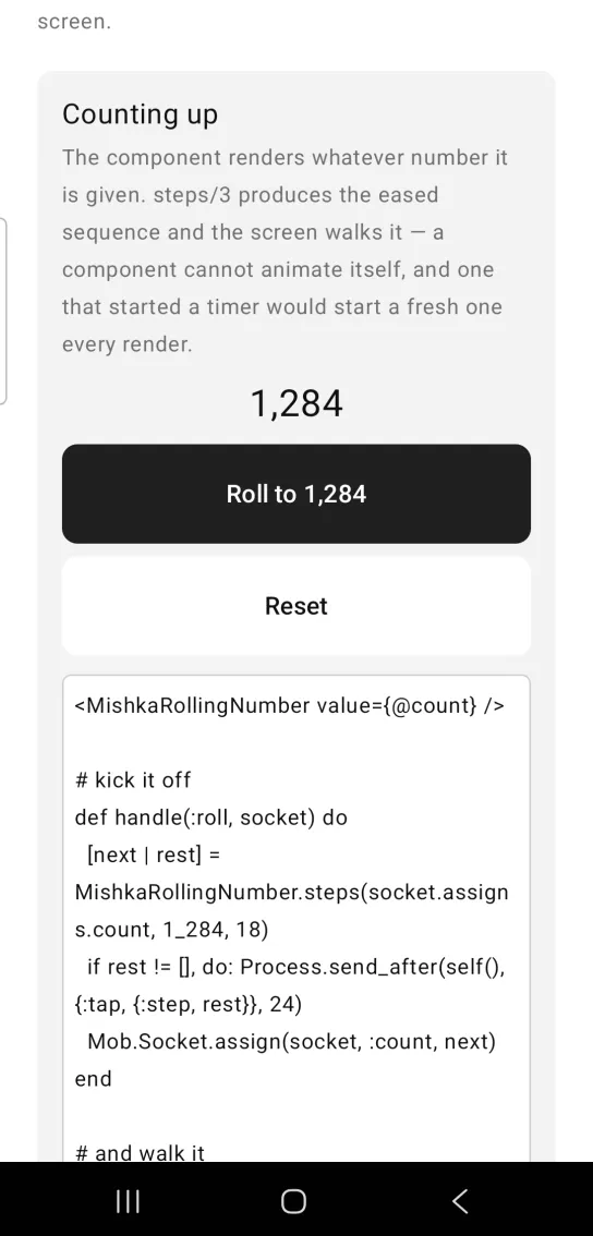 A large number reading 1,284 above Roll to 1,284 and Reset buttons.