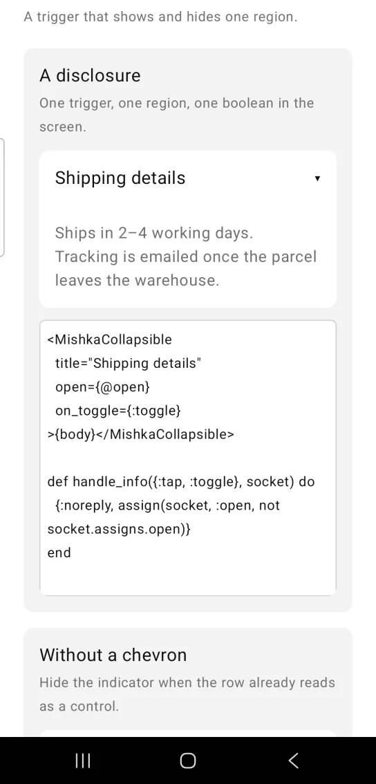 Card titled A disclosure, with a white Shipping details panel open, showing Ships in 2 to 4 working days and a note that tracking is emailed