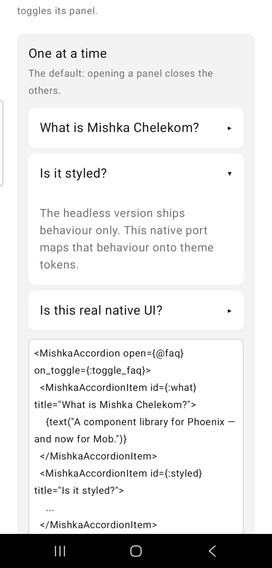 An accordion with the item Is it styled? open and showing its text, while the other two items are collapsed.